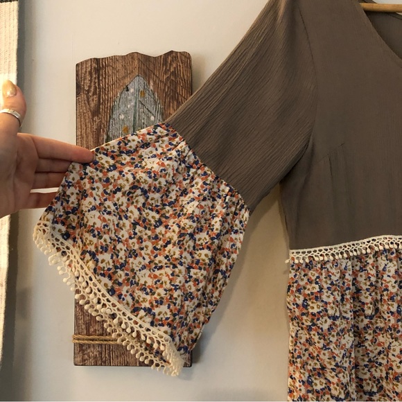 Umgee Boho Print Block, Crochey Trim Shift Tunic Blouse - Size Small - Picture 6 of 14